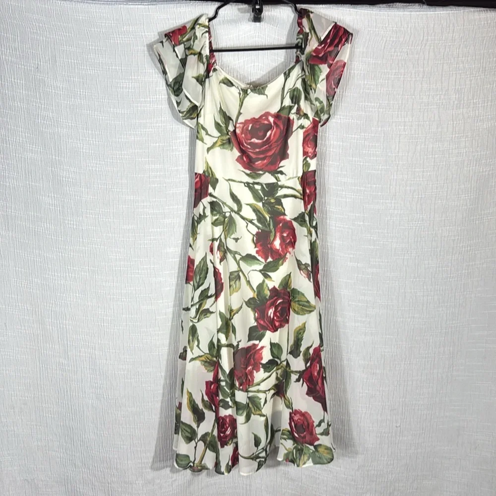 Betsey Johnson Off-Shoulder rose Floral Midi Dress – Size 2 – Gorgeous! - Picture 4 of 12